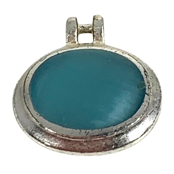 SU 925 Sterling Silver w/ Cats Eye or Chalcedony Inlay Oval Pendant Charm ONLY - Picture 1 of 8